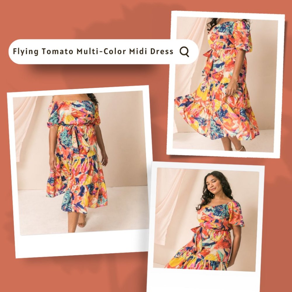 Flying Tomato Color Splash Summer Midi Off The Shoulder Dress